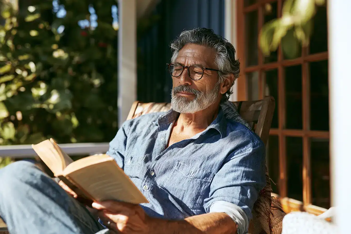 A Latino man in his seventies repeating a word aloud, hand resting on the table