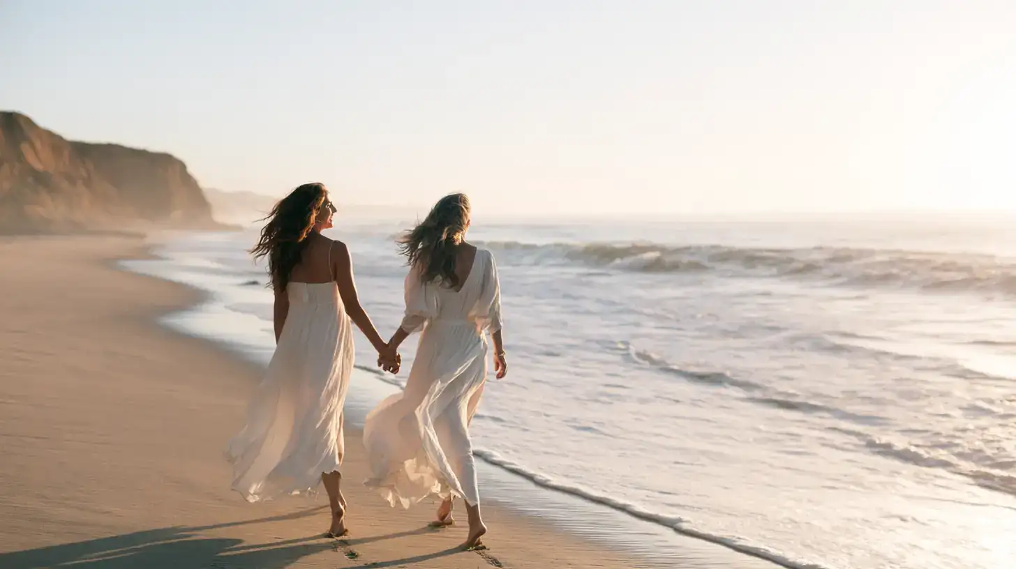 Two family members of different generations walking along the