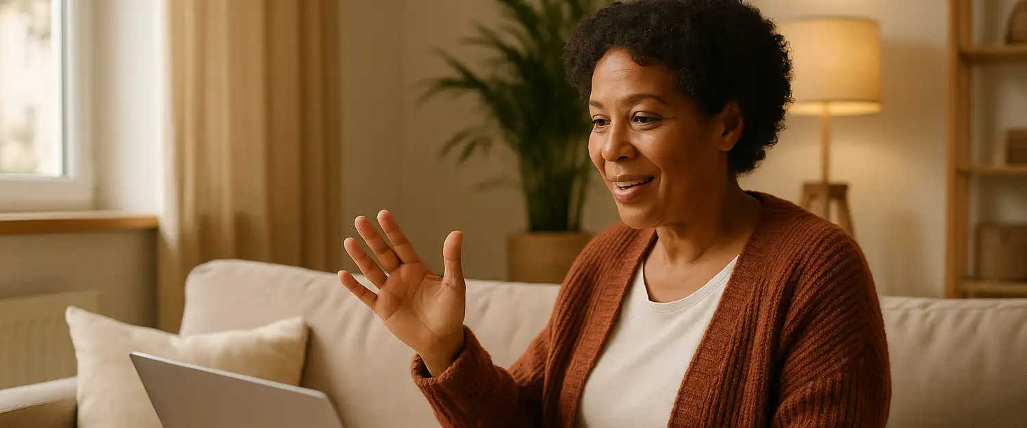 A woman taking a verbal memory test at home