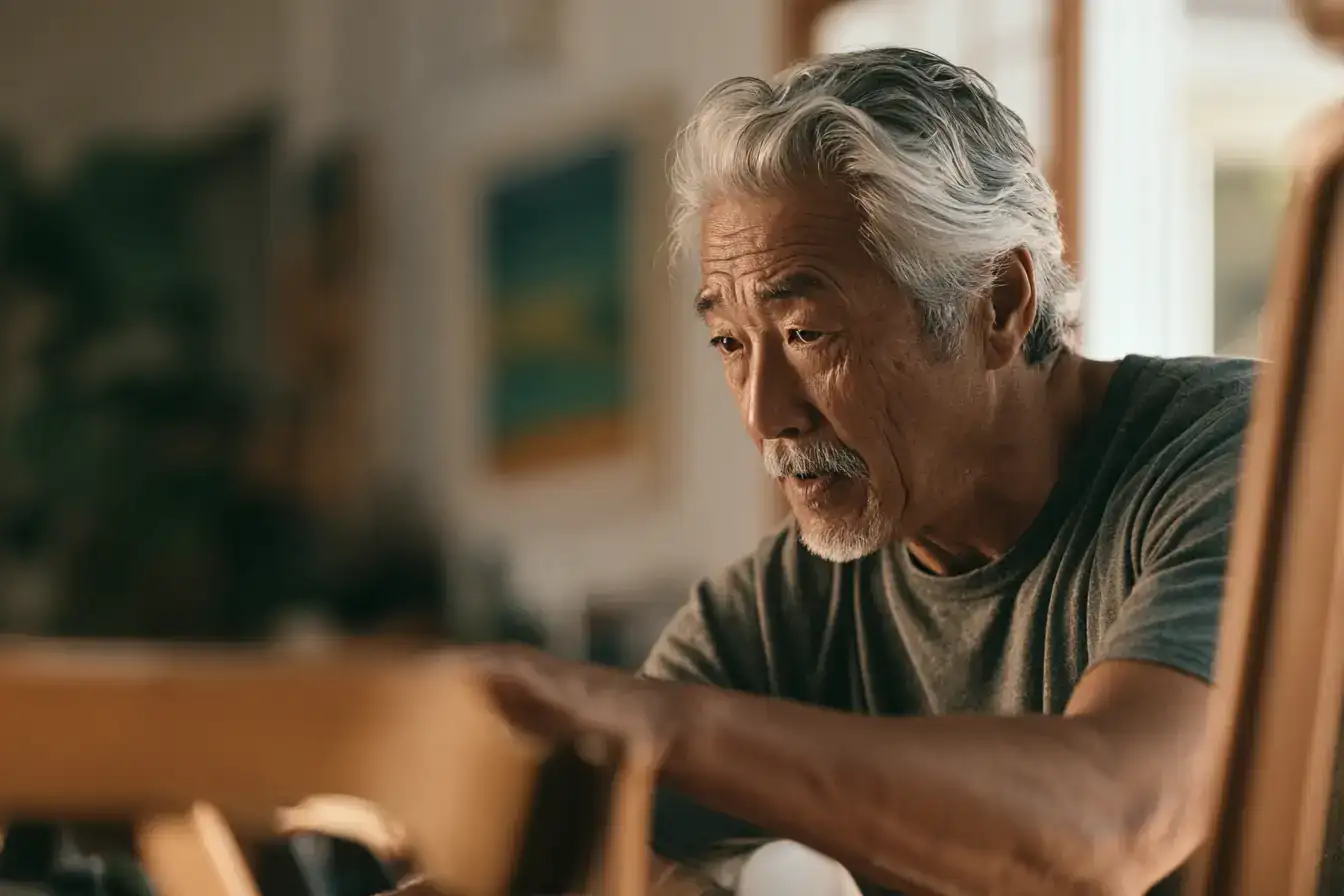 An Asian man in his late sixties setting out extra chairs before people arrive
